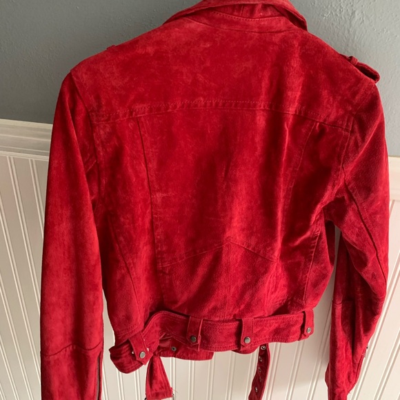Blank NYC Cardinal Red Leather Suede Moto Jacket - Picture 2 of 4